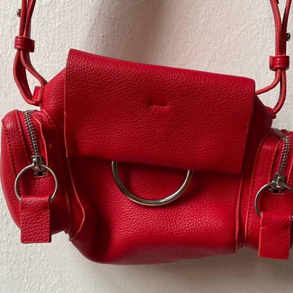 Super Lightweight Chic Red Crossbody Bag in a Pebbled Grain Vegan Leather.